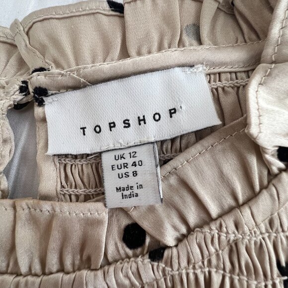 ASOS Smoked Black Velvet Spots on Taupe Long Sleeves Sz 8 Topshop - Picture 6 of 7